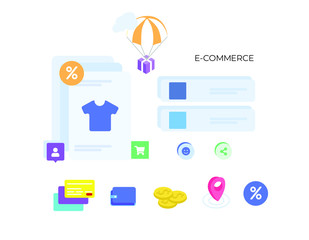 E commerce concept. Buy from your home. Modern technology illustration.