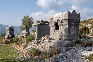 Rock tombs in Ancient Site of Sidyma, Mugla, Turkey