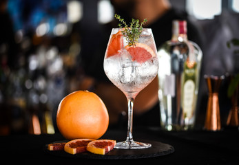 gin tonic with slices of fresh grapefruit