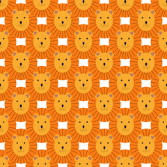 Vector cute repeatable adorable lion pattern on white background