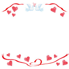 watercolor heart red valentine's day love decor elements hearts frame composition ribbon doves kiss