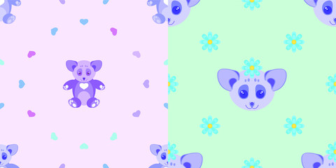 Seamless patterns. Cute funny face of a small animal