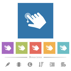 Right handed slide down gesture flat white icons in square backgrounds