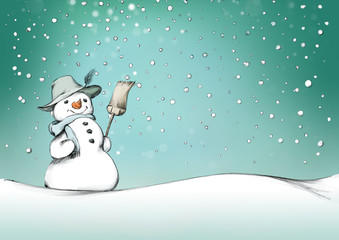 Schneemann mit Freifläche und Schnee im Hintergrund