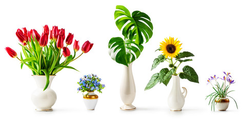 Fototapeta na wymiar Spring and summer flowers in vintage vase collection