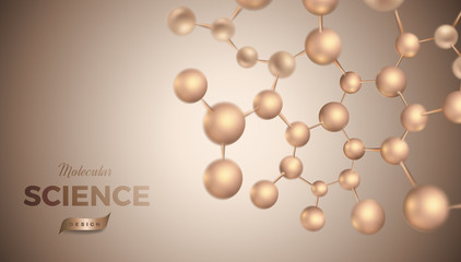 3d molecules vector design. Science abstract illustration background with molecular structure. Atoms model, scientific banner for medicine, biology, chemistry or physics template