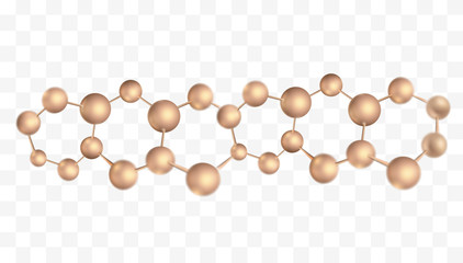 3d molecule vector design. Science abstract isolated element with molecular structure or DNA. Atoms model illustration, scientific banner for medicine, biology, chemistry or physics template