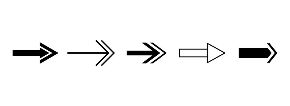 Black arrows. Vector set of isolated right arrow icons. Direction pointers