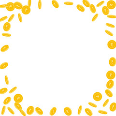 Indian rupee coins falling. Scattered sparse INR c