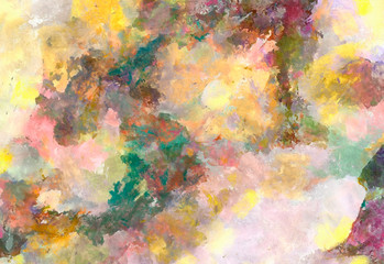 Oil painting style texture background. Hand drawn abstraction on canvas. Multicolor spots. Acrylic fine art.