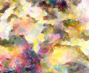 Oil painting style texture background. Hand drawn abstraction on canvas. Multicolor spots. Acrylic fine art.