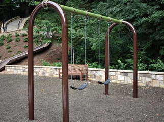 A children's swing set in the park