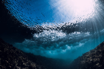 Breaking wave in underwater. Ocean element in underwater