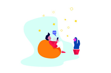 Social media addiction. Millennial generation. Social networks. Flat vector illustration.