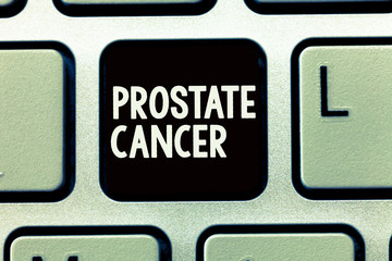 Writing note showing Prostate Cancer. Business photo showcasing Cancer that occurs in the gland of...