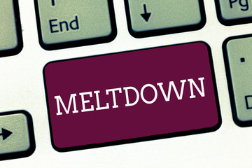 Writing note showing Meltdown. Business photo showcasing disastrous collapse or breakdown accident...