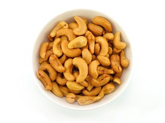 top view cashews nut in bowl