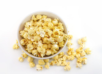 top view popcorn in bowl