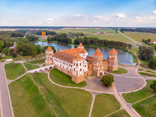 View of Mir castle, Belarus. Drone aerial photo © Ivan Abramkin