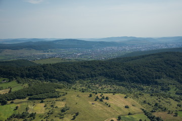ROMANIA Bistrita view from the plane,august 2019,panoramic image over the hills