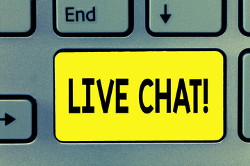 Obraz premium Word writing text Live Chat. Business concept for Conversation on the internet Multimedia mobile communication.