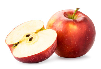 Red apple and half close-up on a white. Isolated