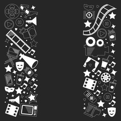 Vector pattern with cinema icons. Movie Theater, TV, popcorn, video clips, musical