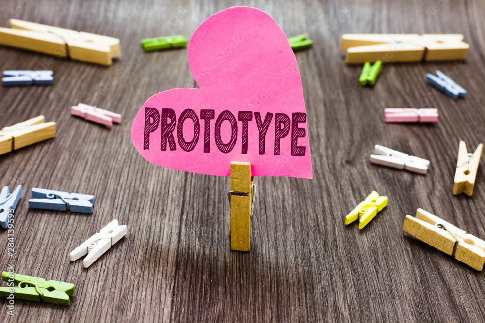 Poster writing note showing prototype. business photo showcasing preliminary project design version of devi