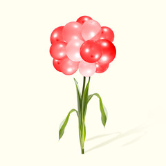 Weightless nature. Alternative flowers as a red balloons growing on green background. Negative space to insert your text. Modern design. Contemporary art collage. Concept of new look of usual things.