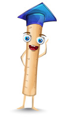 Ruler cartoon character Vector. Happy smilling school concept. graduation caps