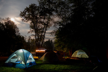 Tents in the woods, Fort Custer State Recreational Area, Indiana, United States