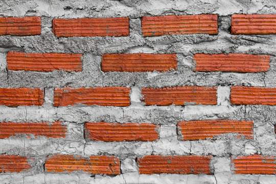 Red brick block layer and concrete wall. background and pattern surface photo.