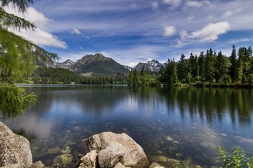 Lake in The High Tatras with mountains in background
