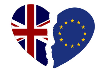 British and EU flags in a broken heart brexit