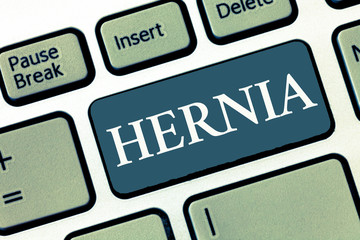 Writing note showing Hernia. Business photo showcasing Abnormal exit of tissue or an organ through...