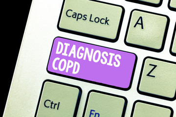 Handwriting text Diagnosis Copd. Concept meaning obstruction of lung airflow that hinders with...