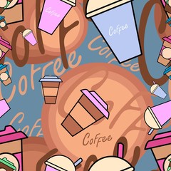 Seamless Pattern with coffee cups. Vector illustration.