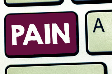 Text sign showing Pain. Conceptual photo Highly nasty physical sensation caused by illness Mental suffering.