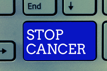 Fototapeta premium Handwriting text Stop Cancer. Concept meaning Practice of taking active measures to cut the rate of cancer.