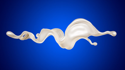 A splash of milk on a blue background. 3d illustration, 3d rendering.