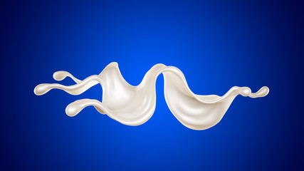 A splash of milk on a blue background. 3d illustration, 3d rendering.