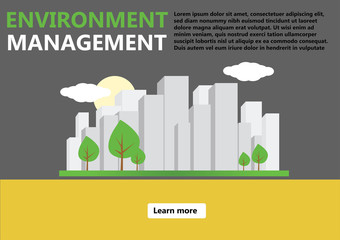 Obraz premium Background presentation Ecology of Environment Management Infographics. Environmental and residential problem management. with city, tree and cloud.