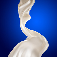 A splash of milk on a blue background. 3d illustration, 3d rendering.