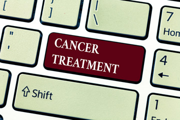 Text sign showing Cancer Treatment. Conceptual photo Use of surgery, radiation and medications to...