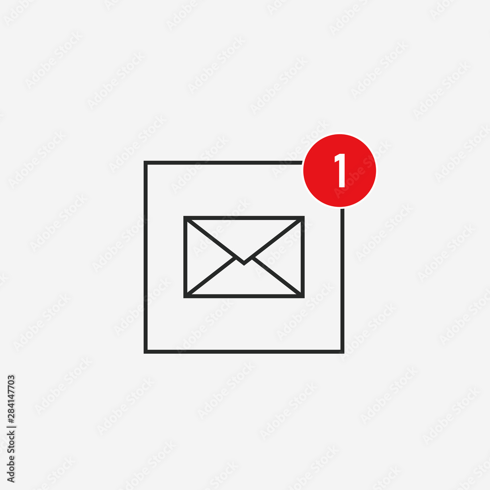 Poster vector icon with envelope with a top notice in the form of a red circle with a number and gray backg