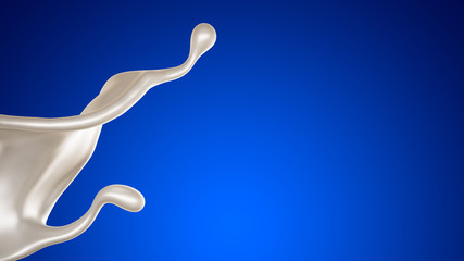A splash of milk on a blue background. 3d illustration, 3d rendering.