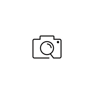 black vector camera icon with black lines for photos and white background