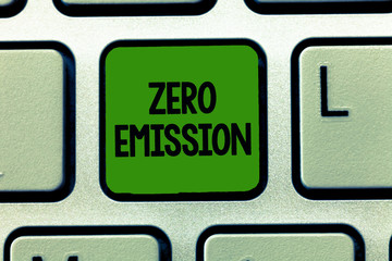 Conceptual hand writing showing Zero Emission. Business photo showcasing No harmful gas release to atmosphere Conserve the environment.