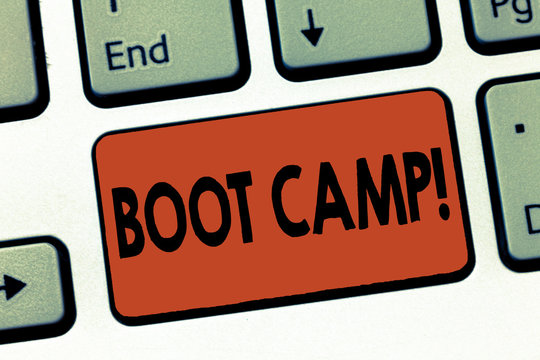 Text sign showing Boot Camp. Conceptual photo Military training camp for new recruits Harsh discipline Fitness.