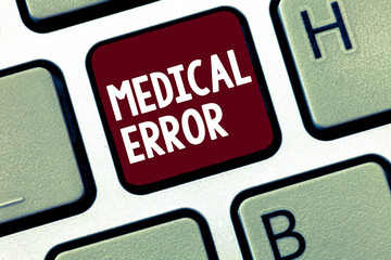 Handwriting text Medical Error. Concept meaning Preventable adverse effect of care under and over...